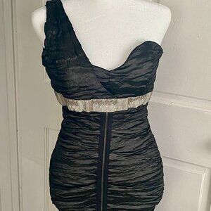 Dramatic one-shoulder Nicole Miller dress with ruched detailing